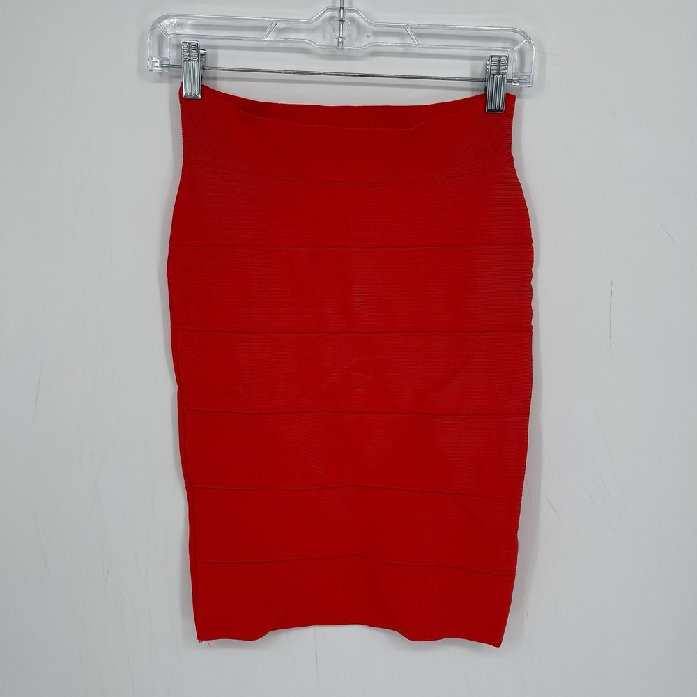 BCBGMAXAZRIA Women's Y2K Red Bandage Rayon Stretch Bodycon Mini Skirt Size S